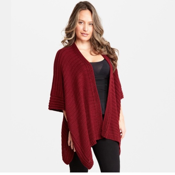 &Merci Oversized Red- Burgundy Cardigan Knitted Sweater 3/4 Sleeves Size S/M - Picture 1 of 16